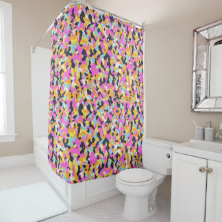 Yellow Pink Black Blue Camouflage Camo Pattern Shower Curtain