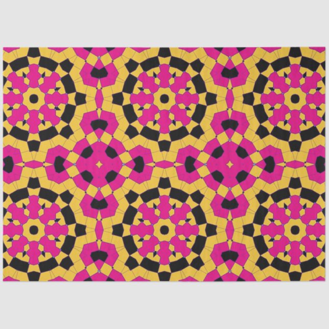 Yellow Pink & Black Geometric Mosaic Pattern Tissue Paper (Front)