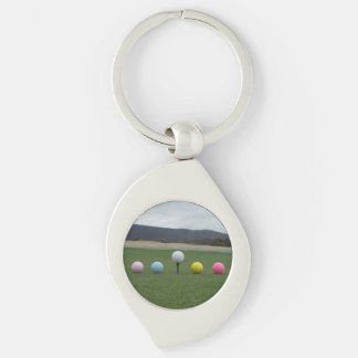 YELLOW, PINK, BLUE AND WHITE Golf Balls Key Ring