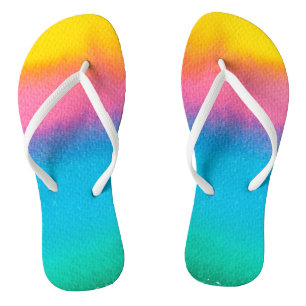 Yellow Pink Blue Aqua Watercolor Modern Beachy Jandals