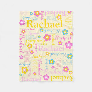 Yellow pink blue girls name Rachael flower blanket