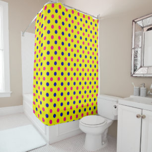 Yellow Pink Blue Polka Dot Pattern Shower Curtain