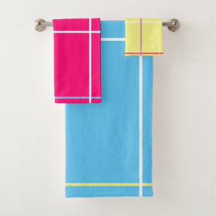 Yellow Pink Blue White Stripes   Bath Towel Set