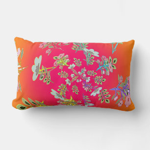 Yellow Pink Circle Of Floral Bouquets Lumbar Cushion