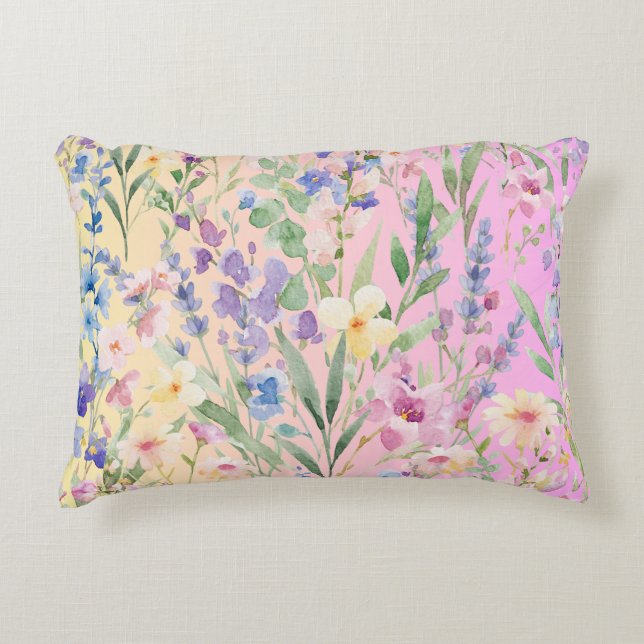 Yellow Pink Colourful Flowers Decorative Cushion (Front)