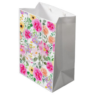 Yellow Pink Colourful Flowers Medium Gift Bag