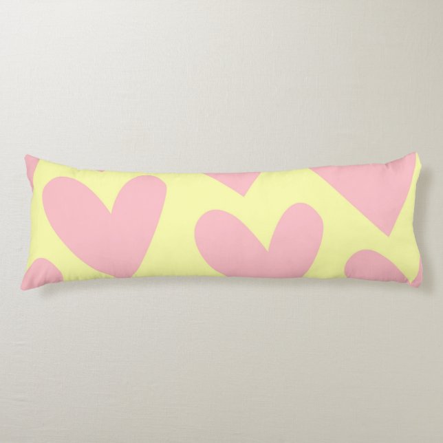 Yellow Pink Cute Simple Heart Y2K Pattern  Body Cushion (Front)