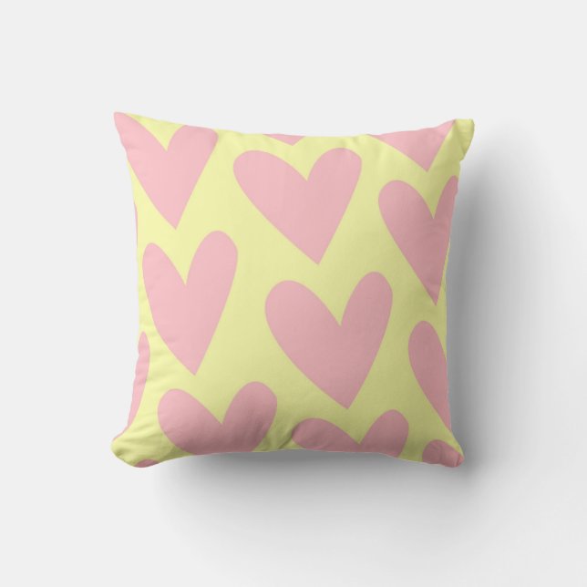 Yellow Pink Cute Simple Heart Y2K Pattern  Cushion (Front)
