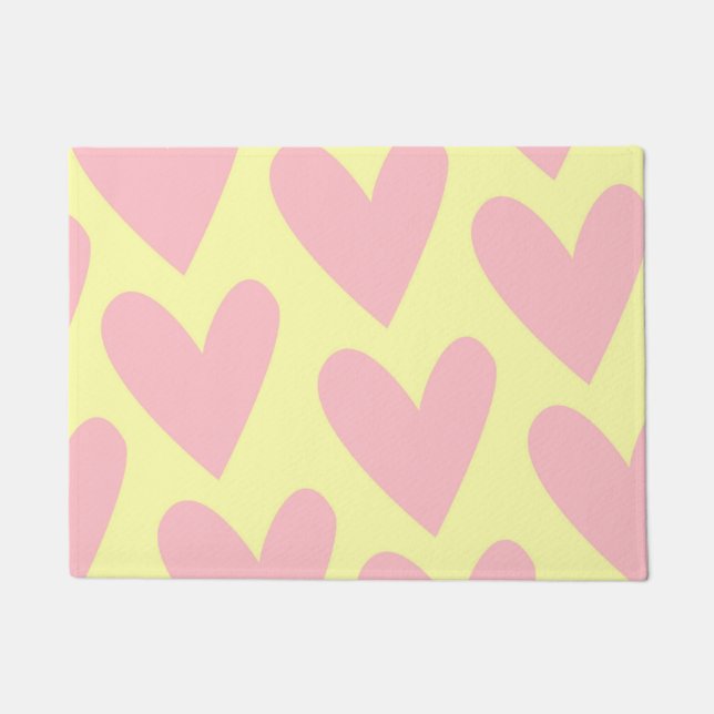 Yellow Pink Cute Simple Heart Y2K Pattern  Doormat (Front)