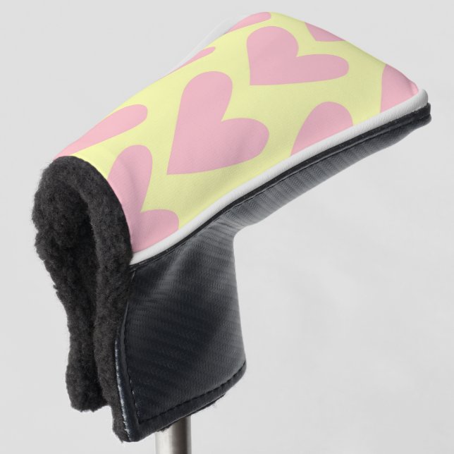 Yellow Pink Cute Simple Heart Y2K Pattern  Golf Head Cover (3/4 Front)