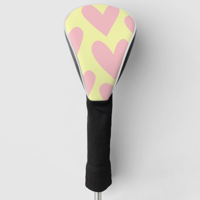 Yellow Pink Cute Simple Heart Y2K Pattern  Golf Head Cover (Front)