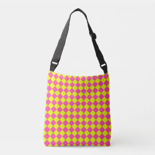 Yellow Pink Diamond Chequered Pattern Crossbody Bag