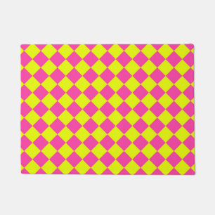 Yellow Pink Diamond Chequered Pattern Doormat