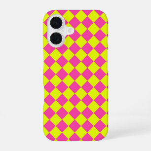 Yellow Pink Diamond Chequered Pattern iPhone 16 Case