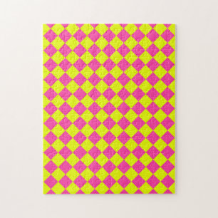 Yellow Pink Diamond Chequered Pattern Jigsaw Puzzle