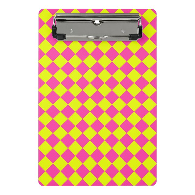 Yellow Pink Diamond Chequered Pattern Mini Clipboard (Front)