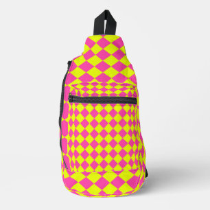 Yellow Pink Diamond Chequered Pattern Sling Bag
