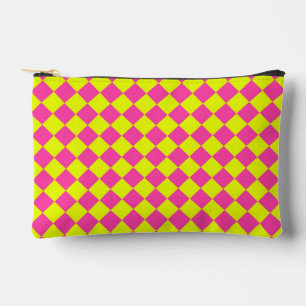 Yellow Pink Diamond Chequered Pattern Small Accessory Pouch