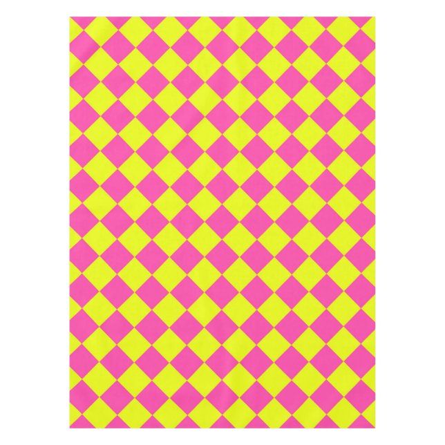 Yellow Pink Diamond Chequered Pattern Tablecloth (Front)