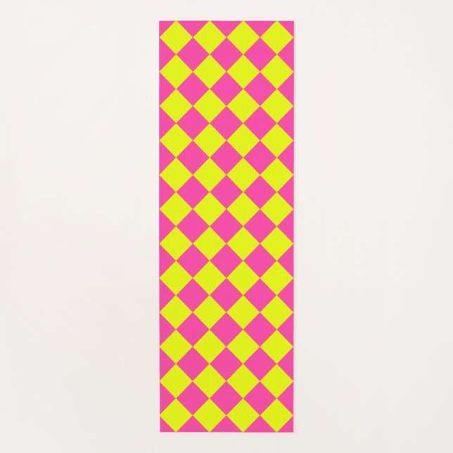 Yellow Pink Diamond Chequered Pattern Yoga Mat (Front)