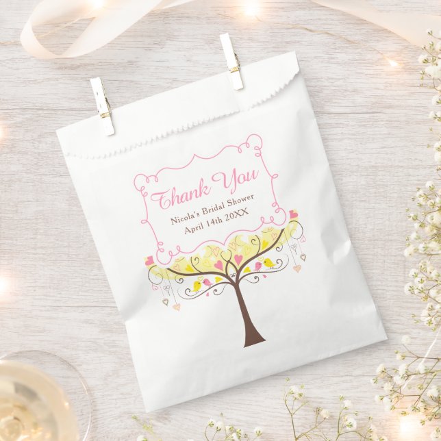 Yellow Pink Floral Bird Bridal Shower Thank You Favour Bags (Clipped)