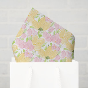 Yellow Pink Floral Decoupage Paper, Flower Garden Tissue Paper
