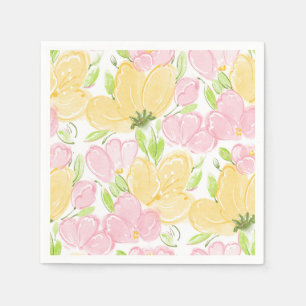 Yellow Pink Floral Paper Napkins, Garden Party Napkin
