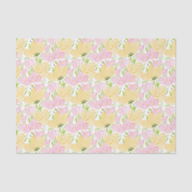 Yellow Pink Floral Tissue Paper (Front)