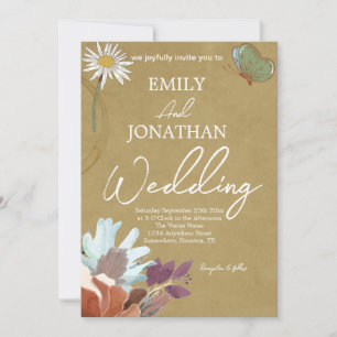 Yellow Pink Floral Watercolor Wedding Invitation