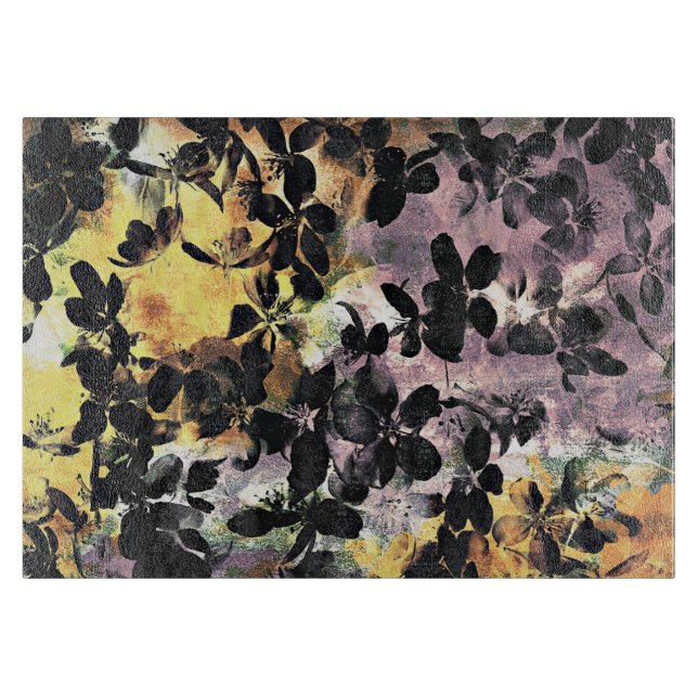 Yellow pink flower pattern floral digital art cutting board (Front)