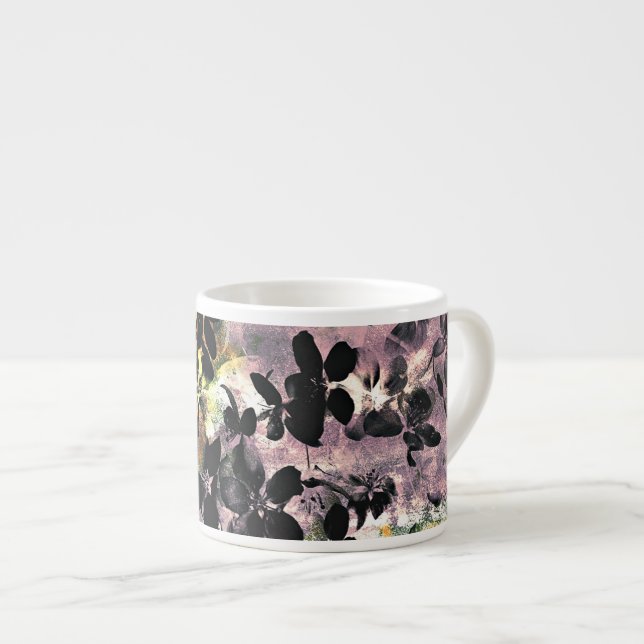 Yellow pink flower pattern floral digital art espresso cup (Front Right)