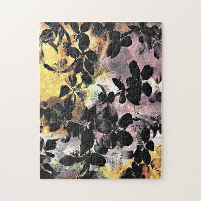 Yellow pink flower pattern floral digital art jigsaw puzzle (Vertical)