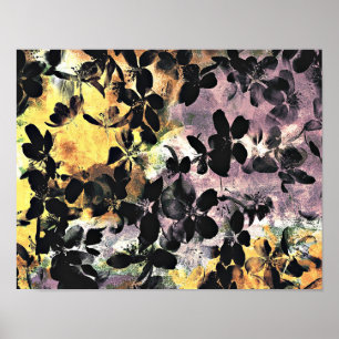 Yellow pink flower pattern floral digital art poster