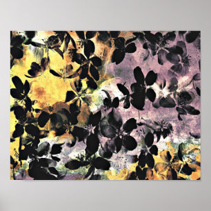 Yellow pink flower pattern floral digital art poster