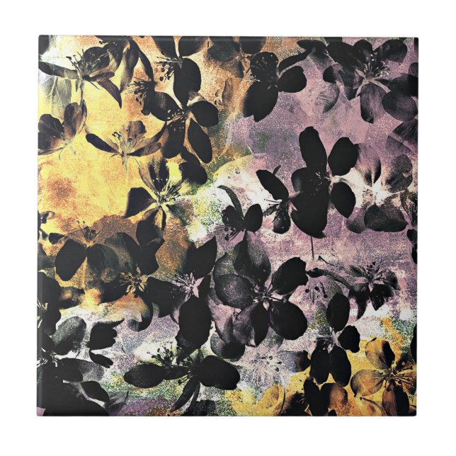 Yellow pink flower pattern floral digital art tile (Front)