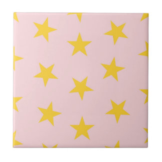 Yellow Pink Geometric Stars Pattern Tile