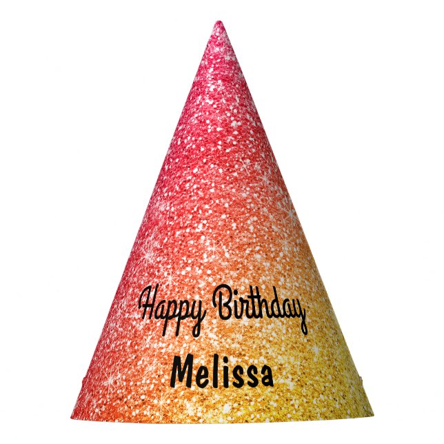 Yellow Pink Gold Birthday Glitter Party Hat (Front)