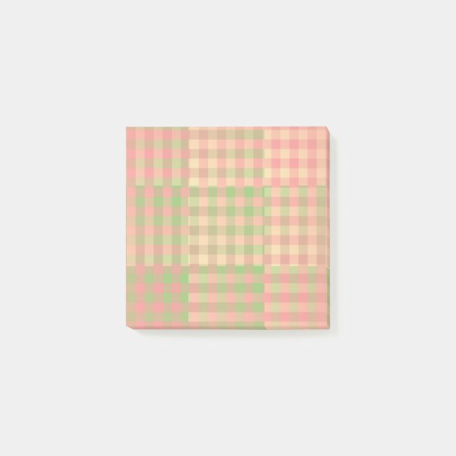 Yellow Pink Green Chequered Patchwork Pattern Post-it Notes (Front)