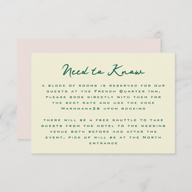 Yellow Pink Green Simple Additional Information  Enclosure Card (Front/Back)