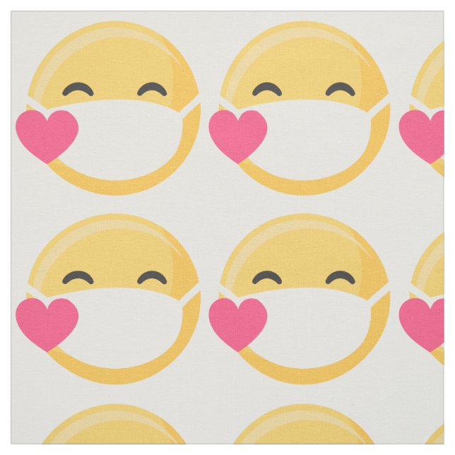 Yellow Pink Heart Face Mask smiling emoji Fabric (Swatch)