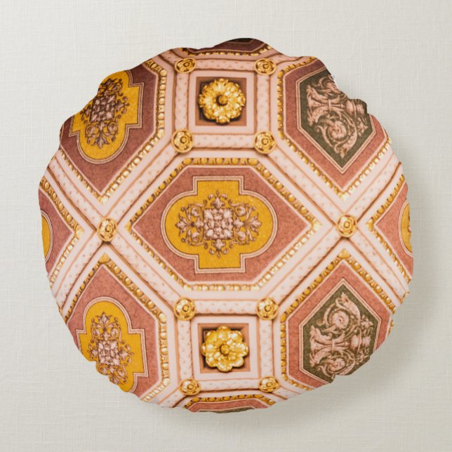 Yellow Pink Hungarian Architecture  Round Cushion (Back)