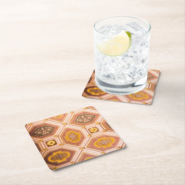 Yellow Pink Hungarian Architecture  Square Paper Coaster (Insitu)