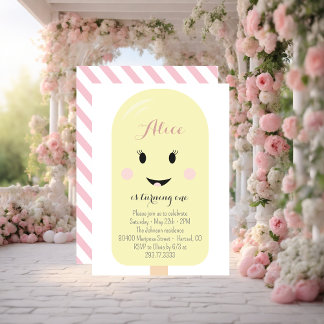 Yellow Pink Ice Cream Cone Scoop Birthday Party Invitation