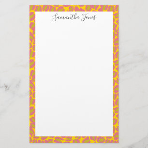 Yellow Pink Leopard print   Personalised Stationery