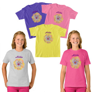 Yellow Pink Lilac Hibiscus Hawaiian Aloha T-Shirt