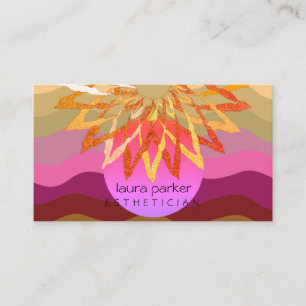 Yellow Pink Lotus Flower Yoga Teacher Business Card
