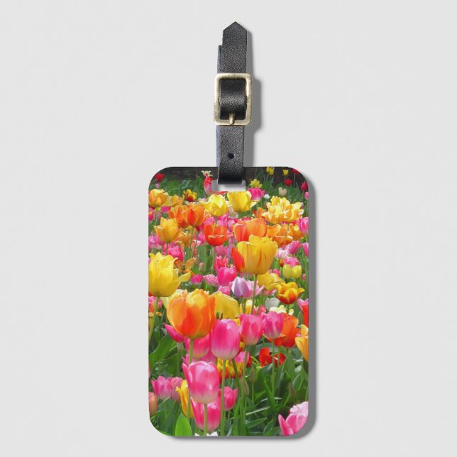 Yellow pink orange red tulips luggage tag (Front Vertical)
