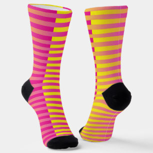 Yellow Pink Orange Striped Pattern Socks