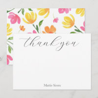 Yellow Pink Orange Watercolor Floral Stems Pattern