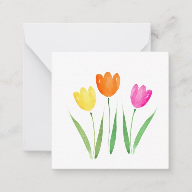  Yellow, Pink, Orange Watercolor Tulip Stems Card (Front)